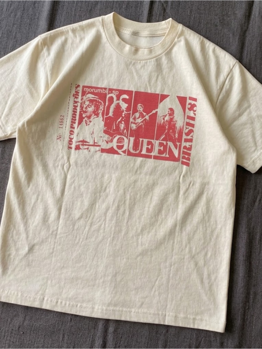 Cream Short-Sleeve Gildan With Red Graphic Band